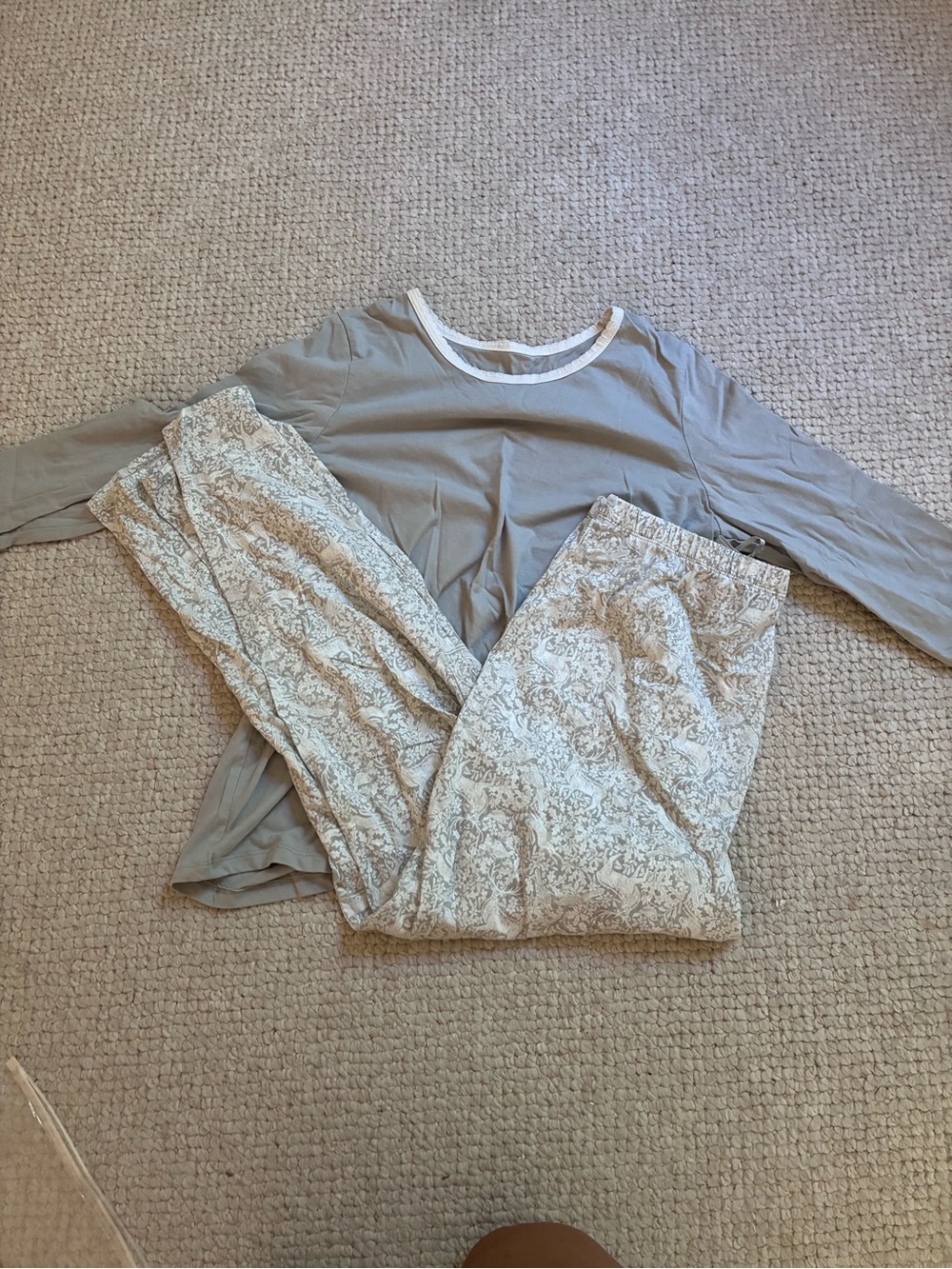 Charter Club Taupe Long-Sleeve Top with Cream Patterned Lounge Pants